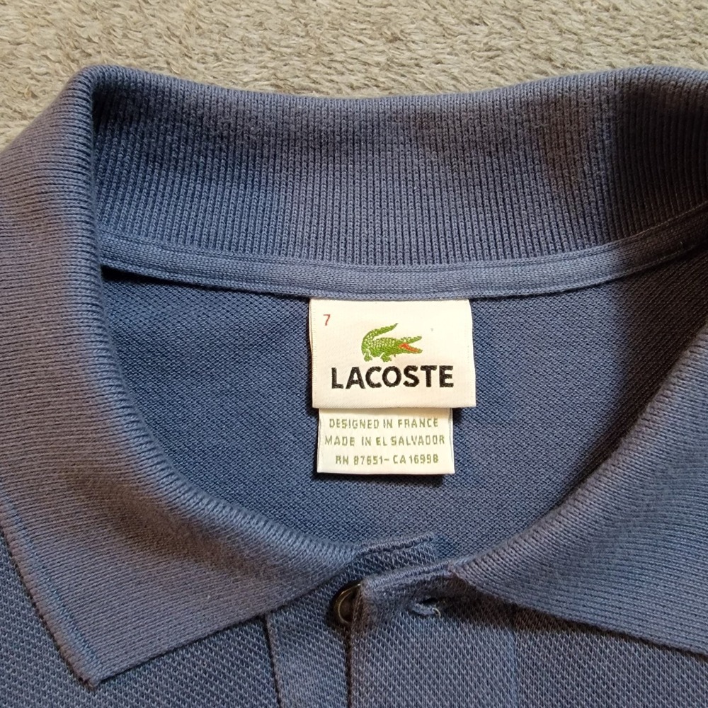 VTG 90s Lacoste pique polo blue size 7/ XL Cropped oversized designed France - Picture 2 of 4